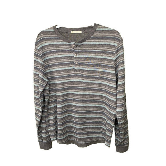 Marine Layer Shirt Mens Small Blue & Grey Striped Henley Double Knit Soft Baja - Picture 2 of 8